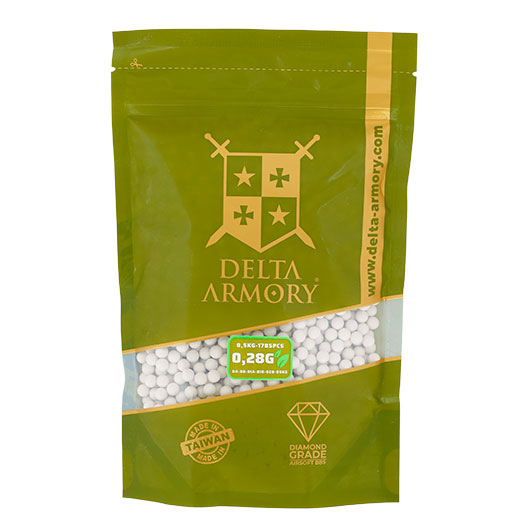 Delta Armory Diamond Grade Series Airsoft BIO BBs 0.28g 1.785er / 0,5 kg Beutel weiss