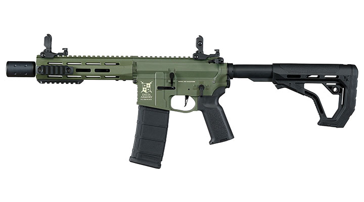 Delta Armory M4 AR15 Charlie M-LOK SilentOps 8 Zoll Eagle ETU Mosfet S-AEG 6mm BB oliv Bild 1