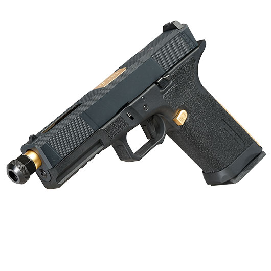 EMG / Salient Arms Int. BLU Utility Optic Ready Threaded Barrel mit Metallschlitten GBB 6mm BB schwarz / gold Bild 10