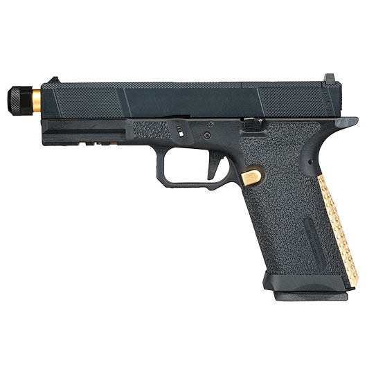 EMG / Salient Arms Int. BLU Utility Optic Ready Threaded Barrel mit Metallschlitten GBB 6mm BB schwarz / gold Bild 2