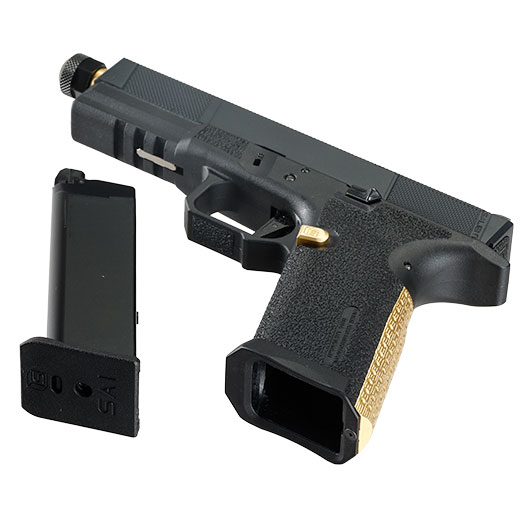 EMG / Salient Arms Int. BLU Utility Optic Ready Threaded Barrel mit Metallschlitten GBB 6mm BB schwarz / gold Bild 7