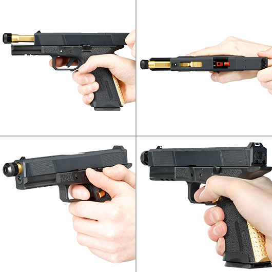 EMG / Salient Arms Int. BLU Utility Optic Ready Threaded Barrel mit Metallschlitten GBB 6mm BB schwarz / gold Bild 8