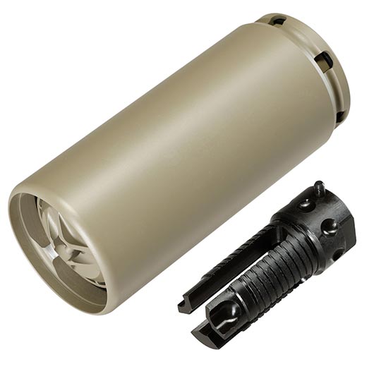 VFC QDC Style Aluminium Suppressor Quick Detach mit 3 Prong Stahl Flash-Hider 14mm- tan