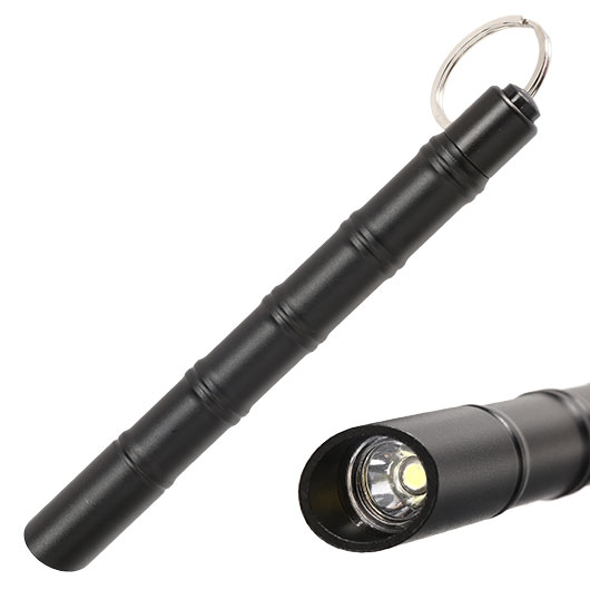 Kubotan Light Defender mit integrieter LED-Taschenlampe und Schlüsselring schwarz