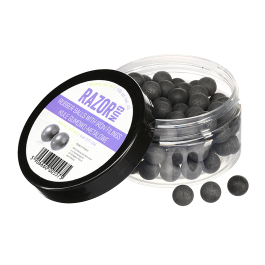 Razor Gun Rubber Steel Balls Gummikugeln mit Eisenfllung Kaliber .43 grau 100er Dose Bild 1