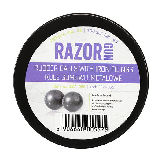 Razor Gun Rubber Steel Balls Gummikugeln mit Eisenfllung Kaliber .43 grau 100er Dose Bild 2