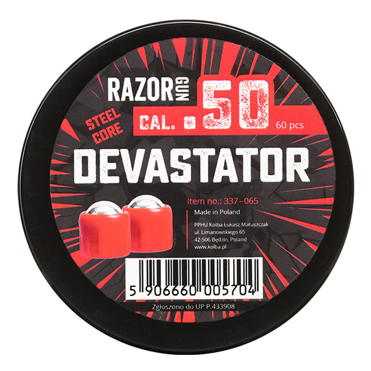 Razor Gun Devastator Kunststoffmunition mit Stahlspitze Kaliber .50 fr HDR50 / TR50 rot 60er Dose Bild 2