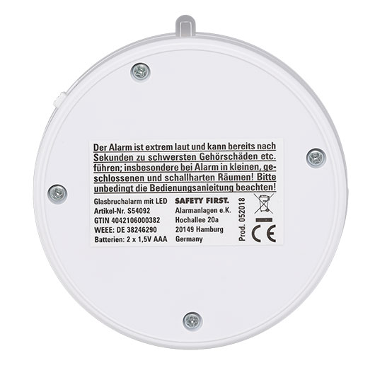 Safety First Glasbruchalarm 120 dB mit LED-Blinklicht wei� Bild 1