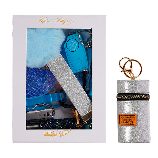 Selbstschutz Geschenkset Schutzengel hellblau Schlsselanhnger, Personenalarm, Armband, Signalpfeife, Flaschenffner, No Trkon Bild 3