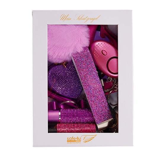 Selbstschutz Geschenkset Schutzengel violett Schlsselanhnger, Personenalarm, Armband, Signalpfeife, Flaschenffner, No Trkont Bild 3