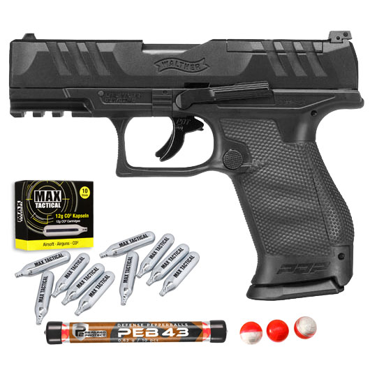 Walther PDP T4E Compact T4E CO2 RAM Pistole Kal. .43 im Set inkl. Pfefferkugeln und 12g CO2 Kapseln