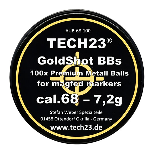 Tech23 Gold-Shot extra harte Aluminium Kugeln 7,2g Kaliber .68 goldfarben 100er Dose Bild 3