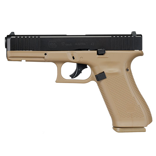 Glock 17 Gen.5 T4E mit Metallschlitten CO2-RAM Pistole Kal. .43 schwarz / coyote French Edition
