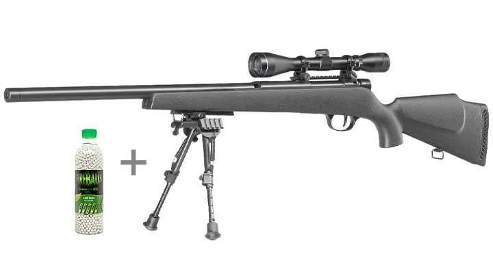 UHC Super X-9 Bolt Action Airsoft Snipergewehr inkl. Zweibein / Zielfernrohr Springer 6mm BB + 3.000 BIO FireBalls