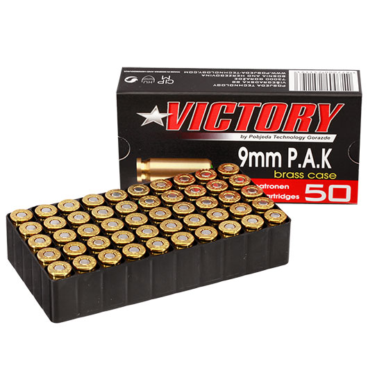 Victory Pobjeda Knallpatronen Messinghlsen Kal. 9mm P.A.K. 50 Stck Bild 2