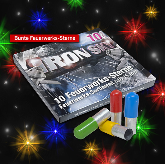 Iron Sky farbintensive Feuerwerk Signalsterne 10 Schuss bunt gemischt