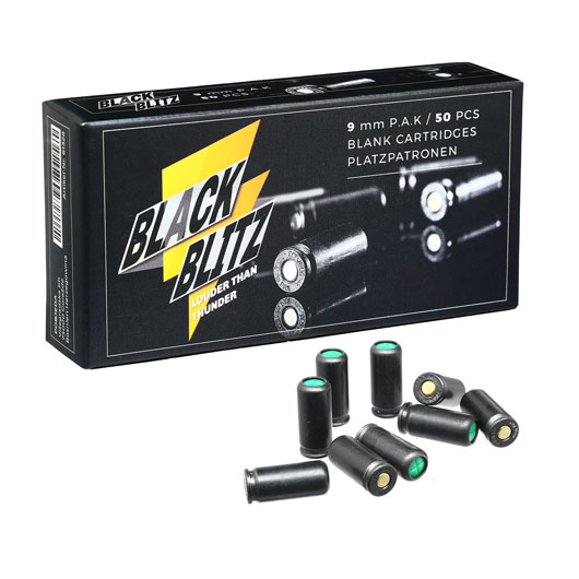 Pobjeda Black Blitz Knallpatronen 9mm P.A.K. schwarze Messinghlse 50 Schuss Bild 2