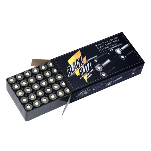 Pobjeda Black Blitz Knallpatronen 9mm P.A.K. schwarze Messinghlse 50 Schuss Bild 3