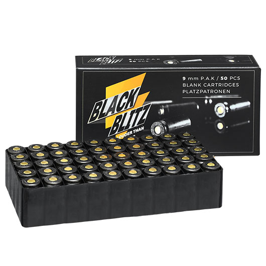 Pobjeda Black Blitz Knallpatronen 9mm P.A.K. schwarze Messinghlse 50 Schuss Bild 2