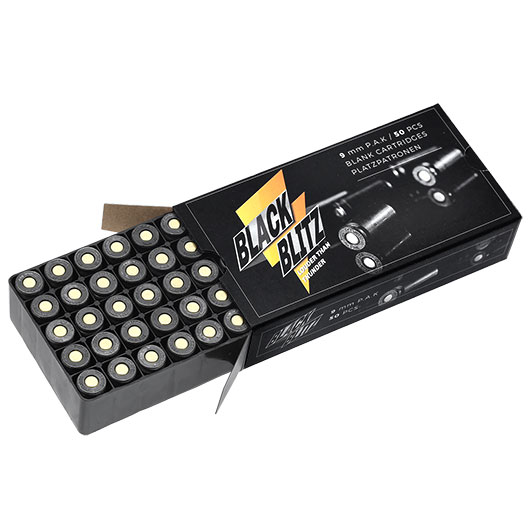 Pobjeda Black Blitz Knallpatronen 9mm P.A.K. schwarze Messinghlse 50 Schuss Bild 3