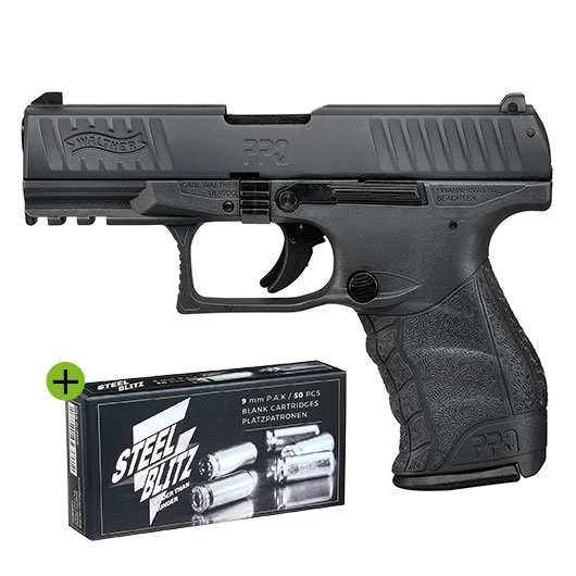 Walther PPQ M2 Schreckschuss Pistole Kal. 9mm P.A.K. + 50 Schuss Pobjeda Steel Blitz