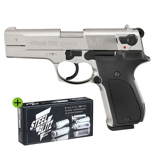 Walther P88 Schreckschuss Pistole bicolor Kal. 9mm P.A.K. + 50 Schuss Pobjeda Steel Blitz