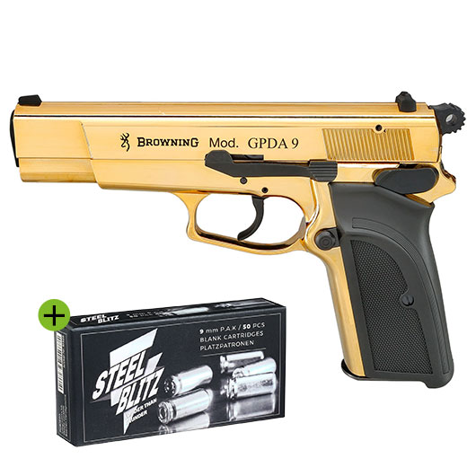 Browning GPDA9 Schreckschuss Pistole 9mm P.A.K. gold finish + 50 Schuss Pobjeda Steel Blitz