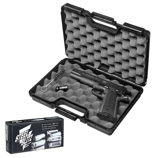 Colt Government 1911 A1 Schreckschusspistole Kal. 9mm P.A.K. brniert + 50 Schuss Pobjeda Steel Blitz Bild 4