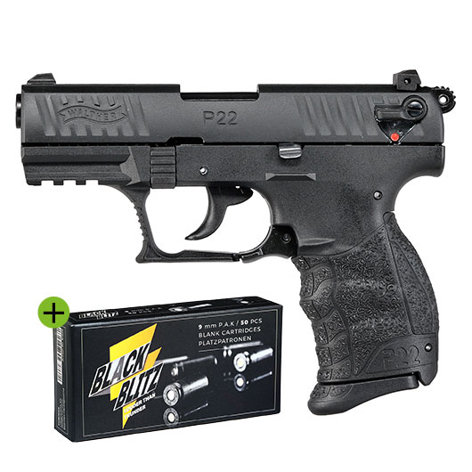 Walther P22Q Schreckschuss Pistole Kal. 9mm P.A.K. brniert + 50 Schuss Black Blitz