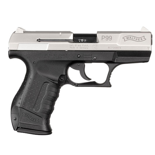 Walther P99 Schreckschuss Pistole 9 mm P.A.K. vernickelt + 50 Schuss Black Blitz Platzpatronen Bild 3
