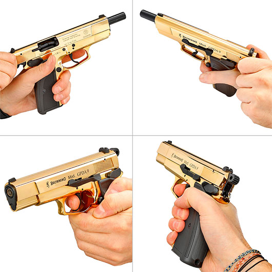 Browning GPDA 9 Schreckschuss Pistole Kal. 9mm P.A.K. gold finish + 50 Schuss Pobjeda Black Blitz Bild 11