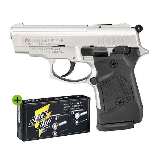 Zoraki 914 Schreckschuss Pistole Kal. 9mm P.A.K. satina + 50 Schuss Pobjeda Black Blitz