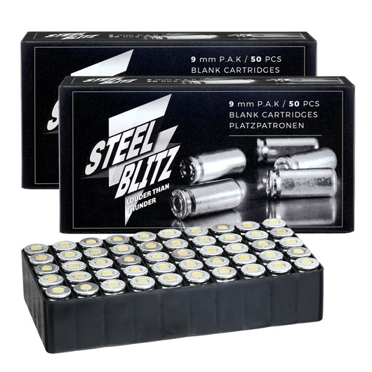 Pobjeda Steel Blitz Knallpatronen 9mm P.A.K. Messinghlse 100 Schuss