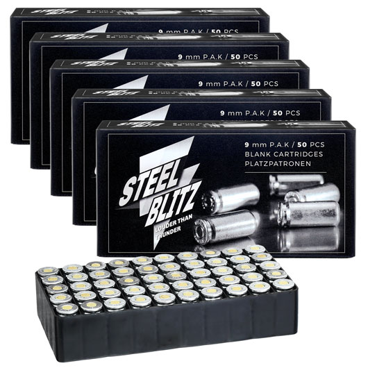 Pobjeda Steel Blitz Knallpatronen 9mm P.A.K. Messinghlse 250 Schuss