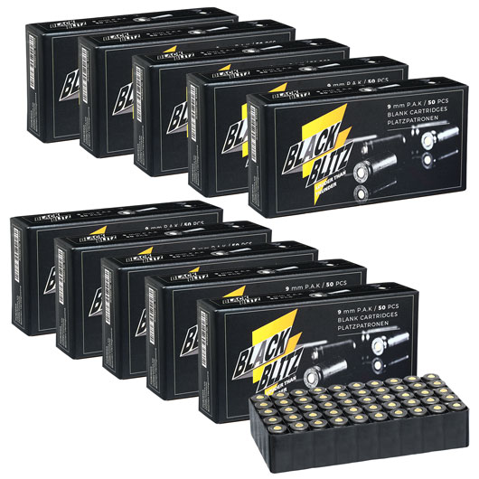 Pobjeda Black Blitz Knallpatronen 9mm P.A.K. schwarze Messinghlse 500 Schuss
