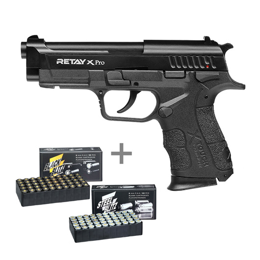 Retay X Pro Schreckschuss Pistole 9mm P.A.K. brüniert inkl. 2x 50 Platzpatronen