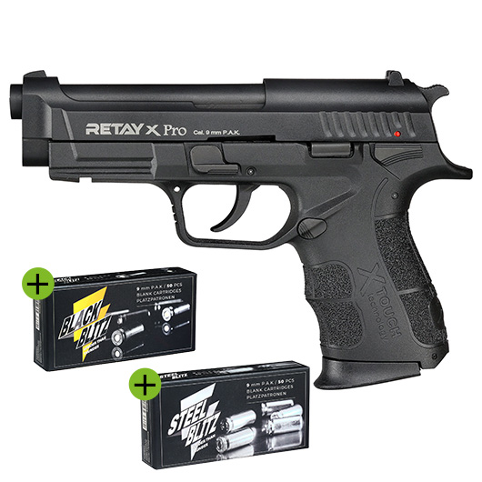 Retay X Pro Schreckschuss Pistole 9mm P.A.K. brniert inkl. 2x 50 Platzpatronen