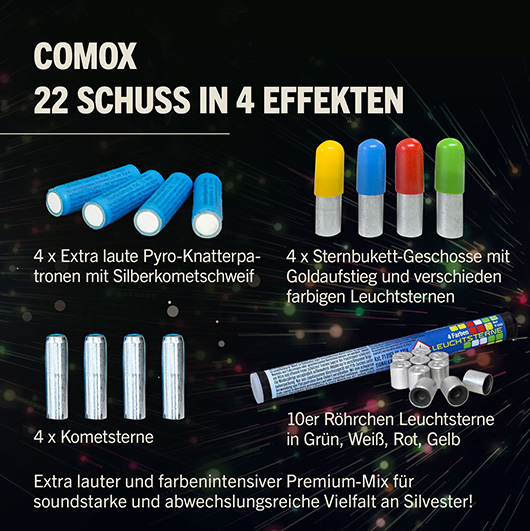 Zink Feuerwerk Comox 22-teilig Signaleffekte f�r Schreckschusswaffen Bild 1