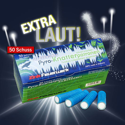 Zink Feuerwerk Pyro-Knatterpatronen mit Silberkomet 50 Schuss Signaleffekte fr Schreckschusswaffen