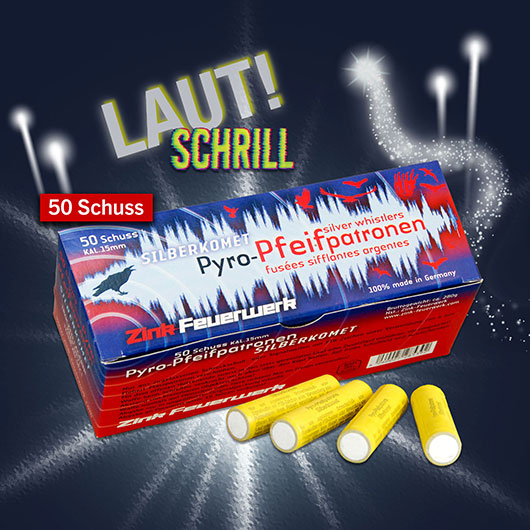 Zink Feuerwerk Pyro-Pfeifpatronen mit Silberkomet 50 Schuss Signaleffekte fr Schreckschusswaffen