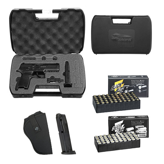 Sig Sauer P320 Schreckschuss Pistole 9mm P.A.K. schwarz inkl. 100 Schuss Platzpatronen, Ersatzmagazin und Holster Bild 4