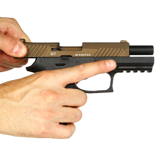 Sig Sauer P320 Schreckschuss Pistole 9mm P.A.K. midnight bronze inkl. 100 Schuss Platzpatronen, Ersatzmagazin und Holster Bild 6