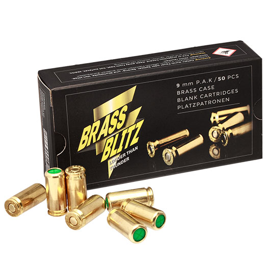 Pobjeda Brass Blitz Knallpatronen 9mm P.A.K. 50 Stck - Messinghlse