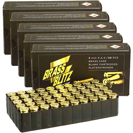 Pobjeda Brass Blitz Knallpatronen 9mm P.A.K. 5x 50 Stck - Messinghlse