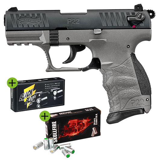 SONDERATION - Walther P22Q Schreckschuss Pistole 9mm P.A.K. Cerakote Meteor Gray inkl. 100 Schuss Platzpatronen