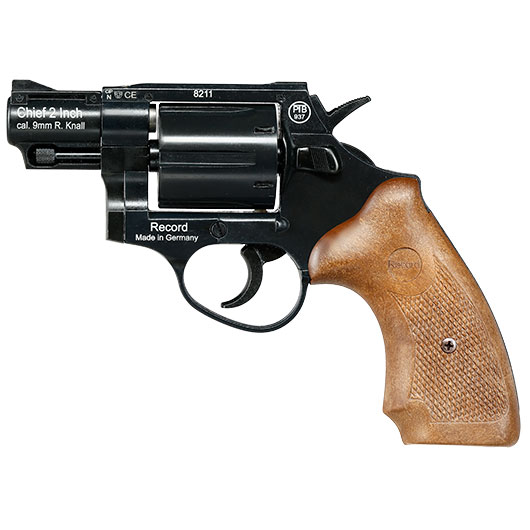 Record Chief 2 Zoll Schreckschuss Revolver Kal. 9 mm R.K. schwarz mit braunen Griffschalen