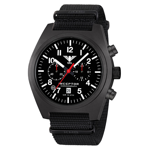 KHS Armbanduhr Inceptor Black Steel Chronograph Natoband schwarz ZB schwarz