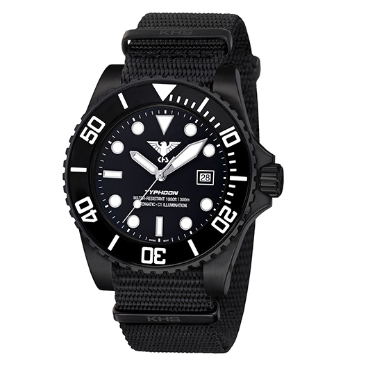 KHS Armbanduhr Typhoon Black Steel Automatik Natoband schwarz