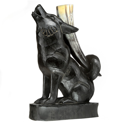 Wolf Trinkhornstnder aus Holz schwarz Bild 1