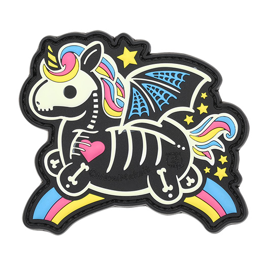 JTG 3D Rubber Patch mit Klettflche Skeleton Unicorn glow in the Dark